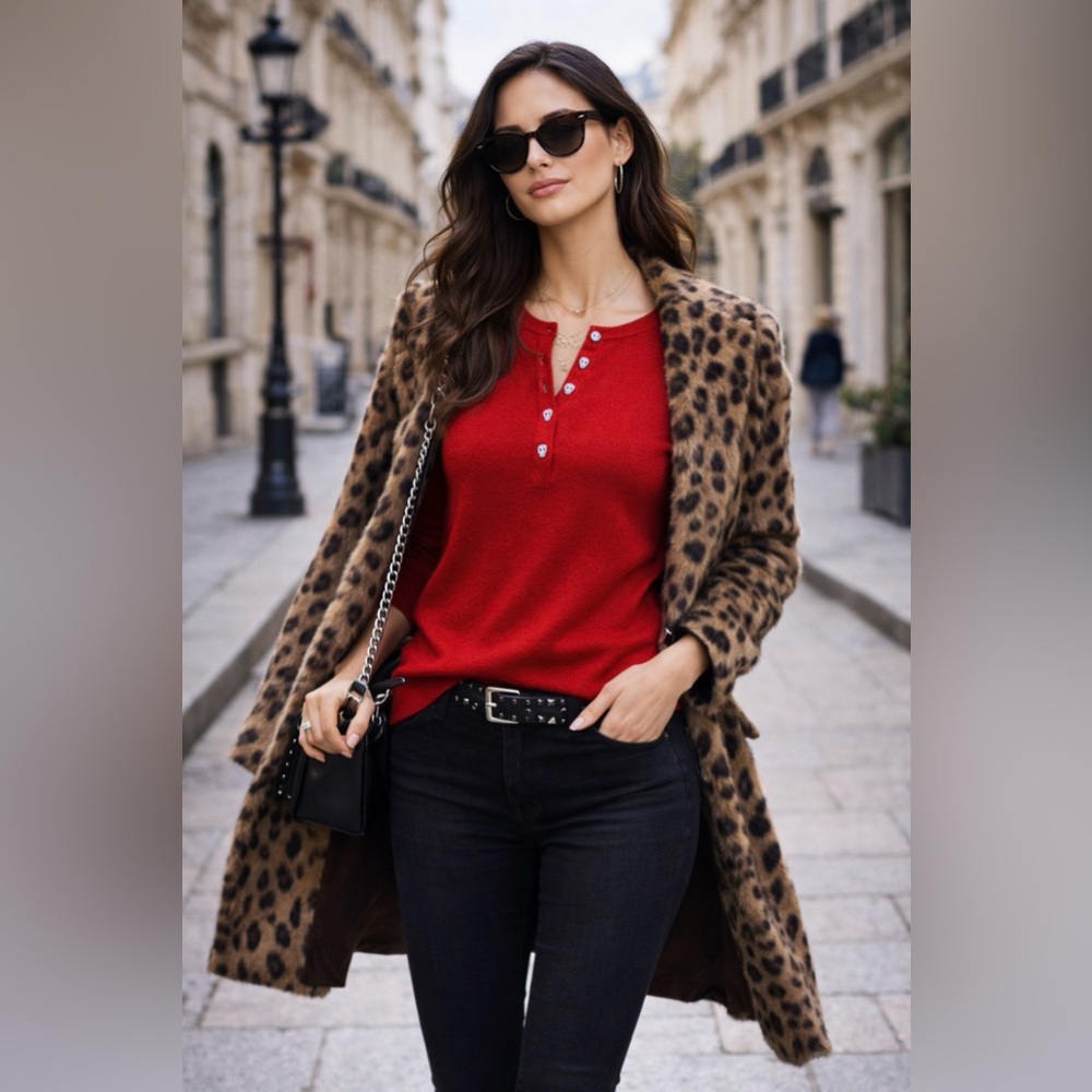 Zadig & Voltaire Vibrant Red Skull & Wing Rhinestone Henley Edgy - Picture 4 of 14
